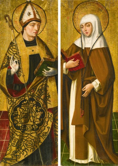 View full screen - View 1 of Lot 106. CIRCLE OF PEDRO BERRUGUETE | SAINT AUGUSTINE AND SAINT MONICA.