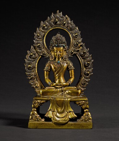 View full screen - View 1 of Lot 185. A GILT-BRONZE FIGURE OF AMITAYUS QING DYNASTY, QIANLONG PERIOD | 清乾隆 鎏金銅無量壽佛坐像.