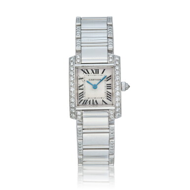 View full screen - View 1 of Lot 99. White Gold and Diamond 'Tank Française' Wristwatch.