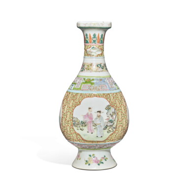 View full screen - View 1 of Lot 32. A molded famille-rose 'figural' vase, Republic period | 民國 粉彩開光人物圖瓶.