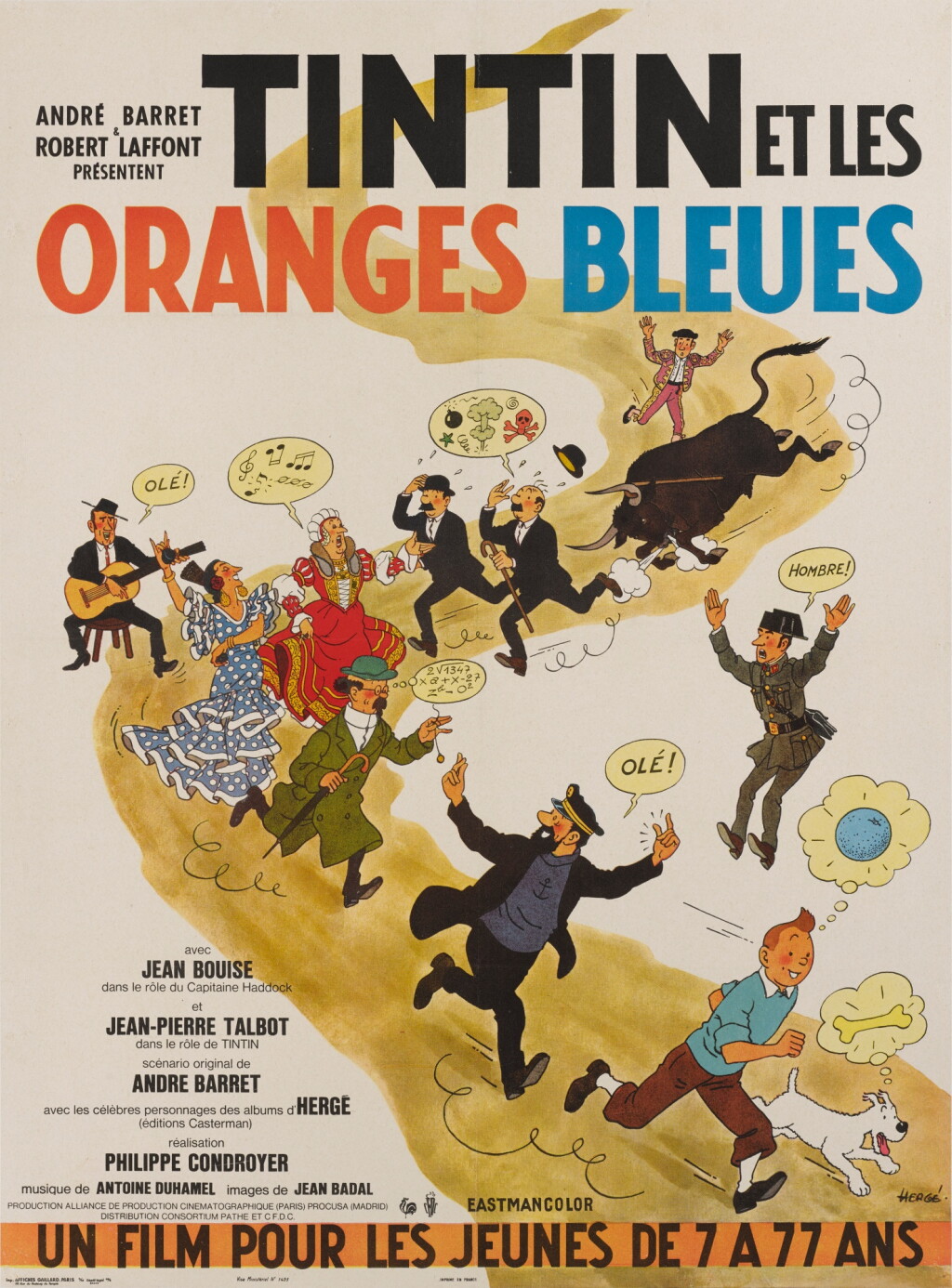 View full screen - View 1 of Lot 152. Tintin et les Oranges Bleues (1964), poster, French.