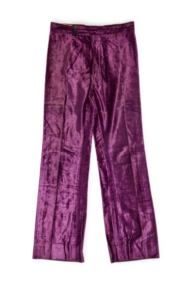 View full screen - View 1 of Lot 84. Led Zeppelin — Jimmy Page | Crushed velvet trousers from the 1969 tour.