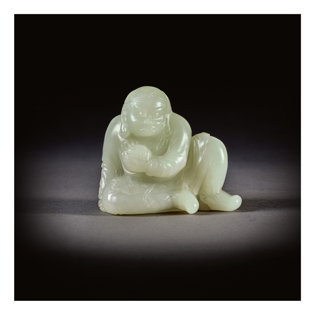 View full screen - View 1 of Lot 208. A PALE CELADON JADE FIGURE OF A SEATED LUOHAN, QING DYNASTY, 18TH CENTURY.