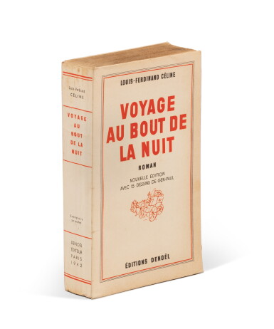 View full screen - View 1 of Lot 65. Voyage au bout de la nuit. Denoël, 1942. In-8, 1ère édition illustrée par Gen-Paul. 1/35 ex sur Arches.