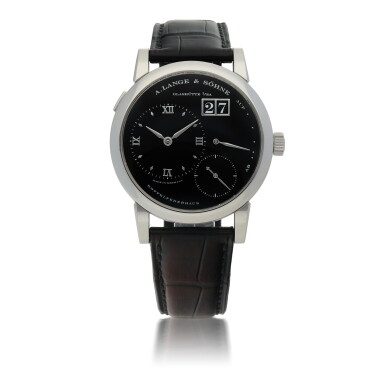 View full screen - View 1 of Lot 657. A. LANGE & SÖHNE | LANGE 1, PLATINUM WRISTWATCH WITH DATE AND POWER RESERVE INDICATION CIRCA 2010.