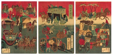 View full screen - View 1 of Lot 27. TSUKIOKA YOSHITOSHI, MEIJI PERIOD, LATE 19TH CENTURY | HORSE CARRIAGES .