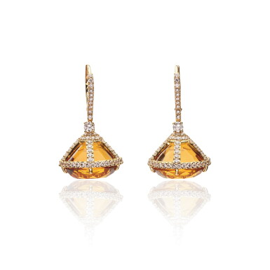 View full screen - View 1 of Lot 42. PAIR OF CITRINE AND DIAMOND EARRINGS, MICHELE DELLA VALLE.