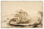 Landscape with a natural bridge, with men killing serpents