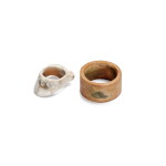 An archaic jade archer's ring, Han dynasty| 東周末至漢 玉韘及玉環一組兩件