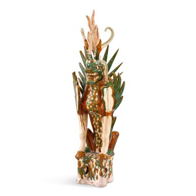 View full screen - View 1 of Lot 3007. A large sancai pottery figure of a leonine earth spirit, Tang dynasty | 唐 三彩鎮墓獸.