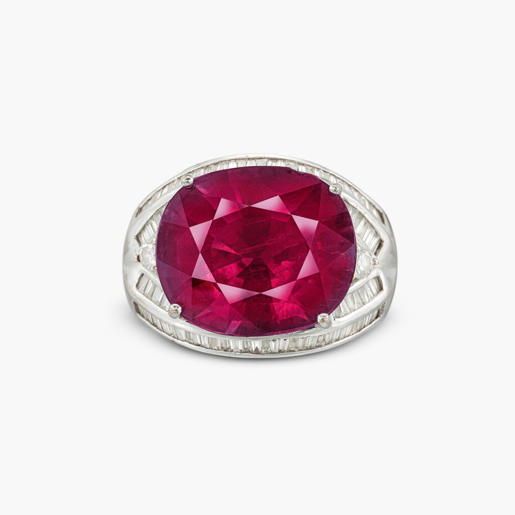 View full screen - View 1 of Lot 1332. Rubellite and Diamond Ring | 红碧璽 配 鑽石 戒指.