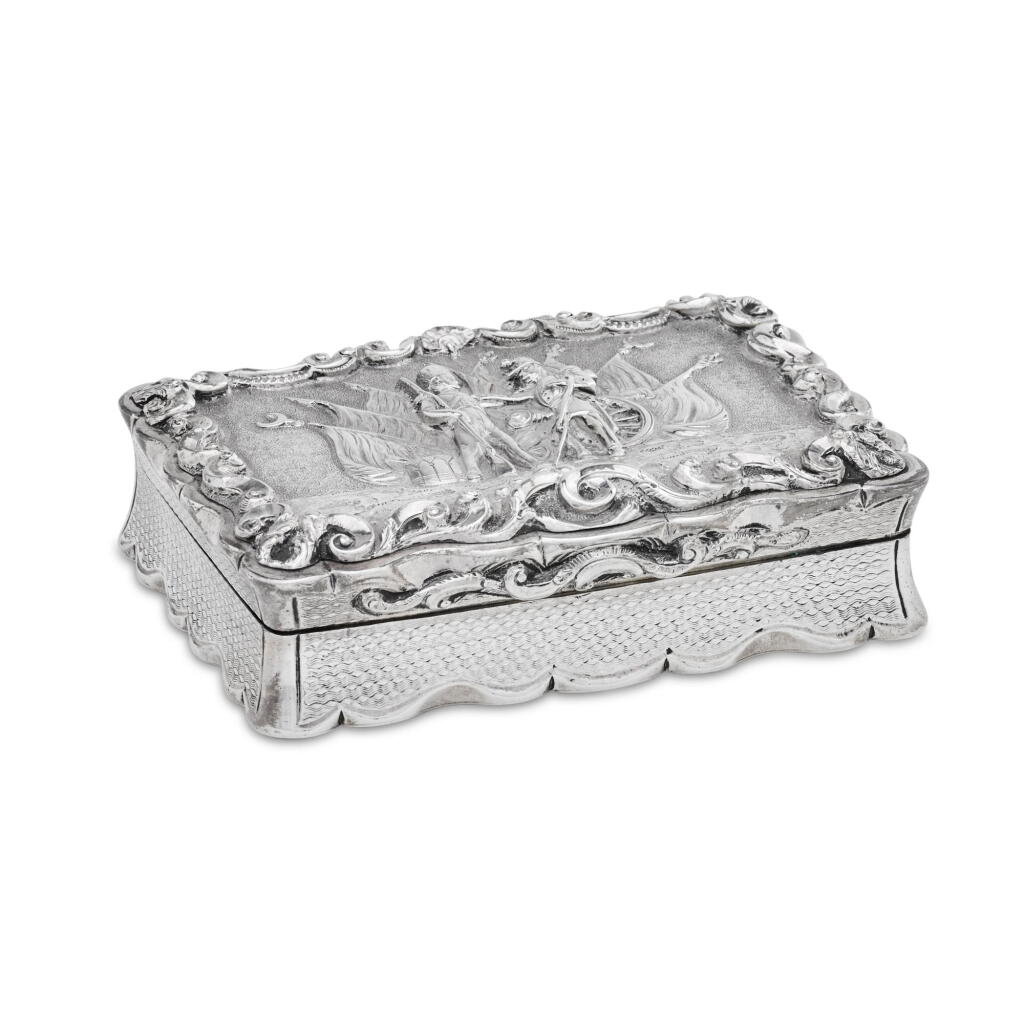 View full screen - View 1 of Lot 144. Crimean War interest: a Victorian silver table snuff box, Yapp & Woodward, Birmingham 1854.