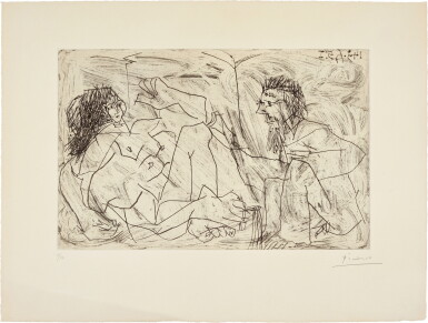 View full screen - View 1 of Lot 136. Homme barbu avec une femme nue (B. 1222; Ba. 1204).