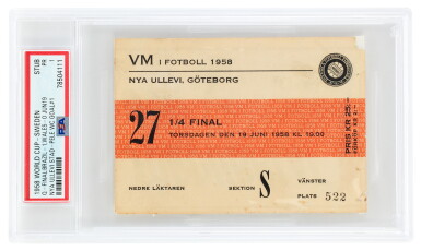 View full screen - View 1 of Lot 20. 1958 World Cup Quarterfinal Brazil vs. Wales Ticket Stub - PSA 1.