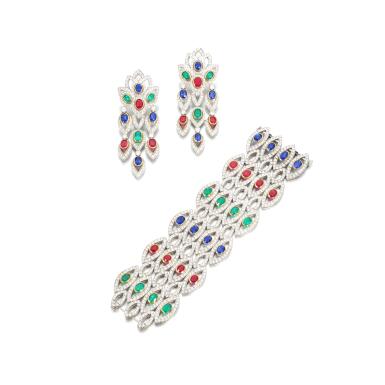 View full screen - View 1 of Lot 805. Gem set and diamond demi-parure, Ellagem.