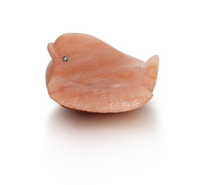 View full screen - View 1 of Lot 19. A Fabergé pink aventurine quartz model of a sparrow, St Petersburg, circa 1900.