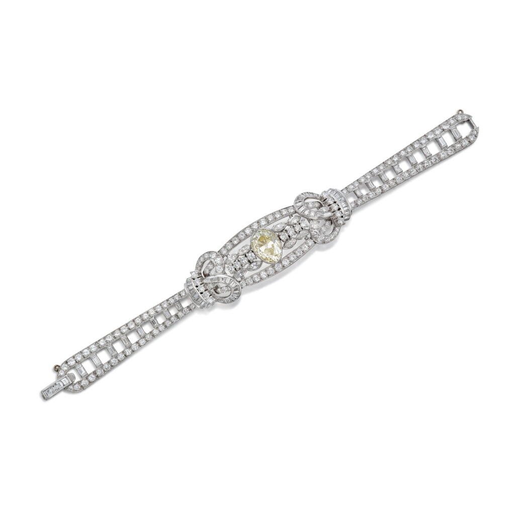 View full screen - View 1 of Lot 410. Fancy Light Yellow Diamond and Diamond Bracelet.