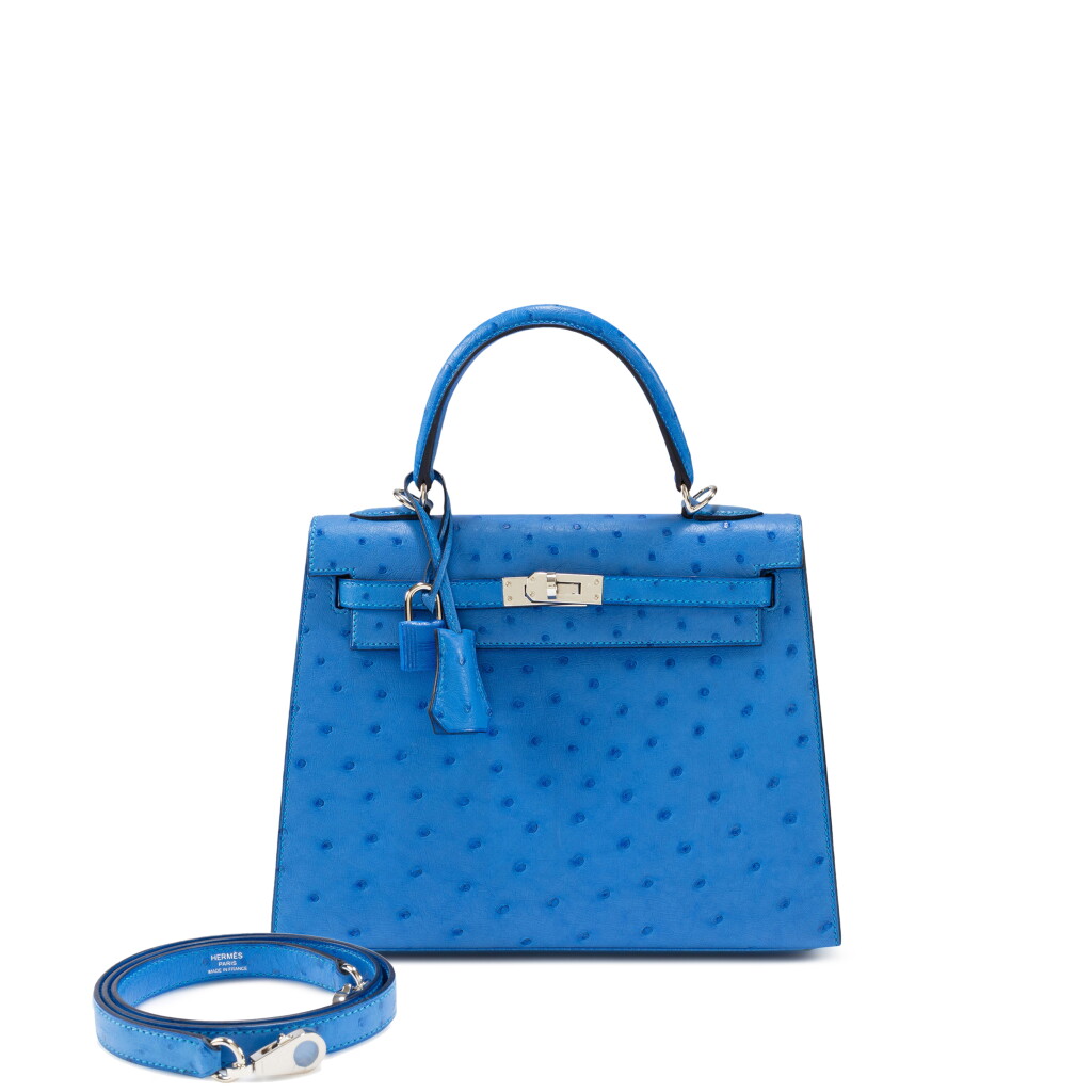 View full screen - View 1 of Lot 642. Bleuet Ostrich Kelly 25 Sellier Palladium Hardware, 2022.