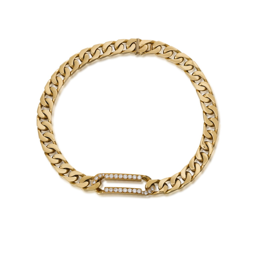 View full screen - View 1 of Lot 49. Gold and diamond necklace | Collier or et diamants .
