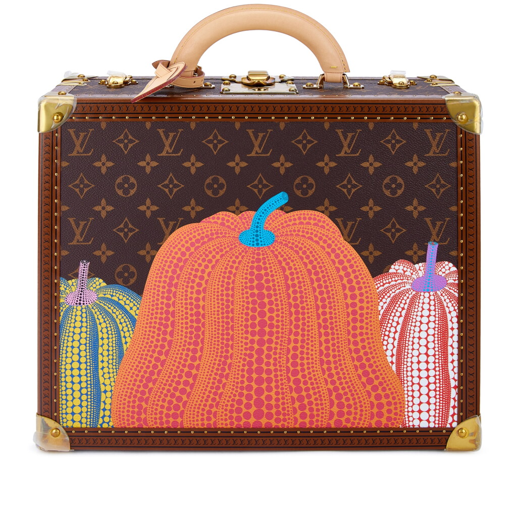 View full screen - View 1 of Lot 9800. X Yayoi Kusama Limited Edition Multicolor Coated Canvas Monogram Pumpkin Cotteville 40 Trunk Gold Hardware.