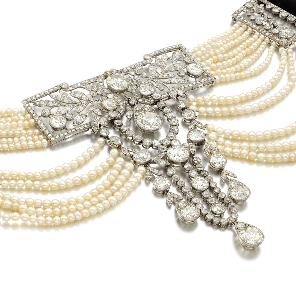 View full screen - View 1 of Lot 99. Pearl and Diamond Choker, Early 20th Century.