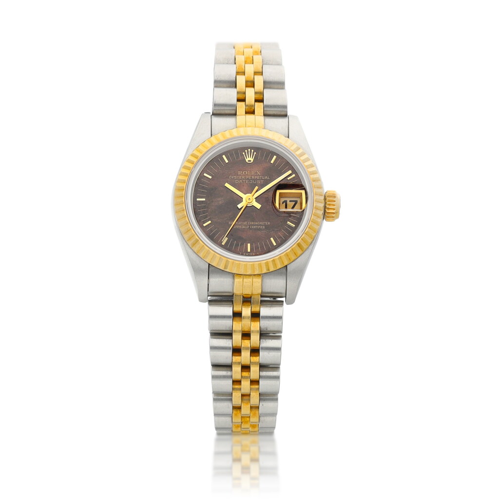 View full screen - View 1 of Lot 8088. DateJust, Reference 69173 | A yellow gold and stainless steel wristwatch with date, wood dial and bracelet, Circa 1996 | 勞力士 | DateJust 型號69173 | 黃金及精鋼鏈帶腕錶,備日期顯示及木製錶盤,約1996年製.
