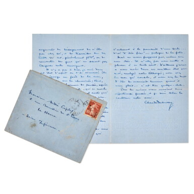 View full screen - View 1 of Lot 51. C. Debussy. Autograph letter to André Caplet, about his interior creative life and "Masques et bergamasques", 1909.