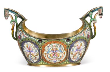 View full screen - View 1 of Lot 194. A silver-gilt and cloisonné enamel two-handled bowl, Orest Kurlyukov, Moscow, 1908-1917.