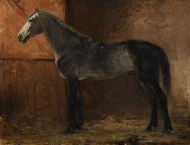 View full screen - View 1 of Lot 28. IVAN PAVLOVICH POKHITONOV | HORSE IN A STABLE.