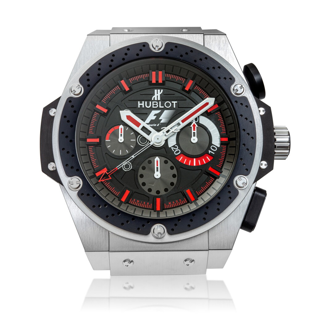 View full screen - View 1 of Lot 8094. Big Bang F1 TM King Power | A metal work wall clock, Circa 2017 | 宇舶 | Big Bang F1 TM King Power | 金屬製掛牆鐘,約2017年製.