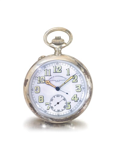 View full screen - View 1 of Lot 115. VACHERON CONSTANTIN | A SILVER OPEN FACED CHRONOGRAPH WATCH MADE FOR WWI ARMY CORPS OF ENGINEERS CIRCA 1918.