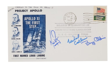 View full screen - View 1 of Lot 42. Buzz Aldrin's FLOWN Apollo 11 Crew-Signed Dow-Unicover.