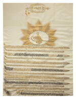 An illuminated firman on vellum bearing the tughra of Sultan Abdulhamid II (r.1876-1909), Turkey, Ottoman dated 5 Shawwal 1294 AH/13 October 1877