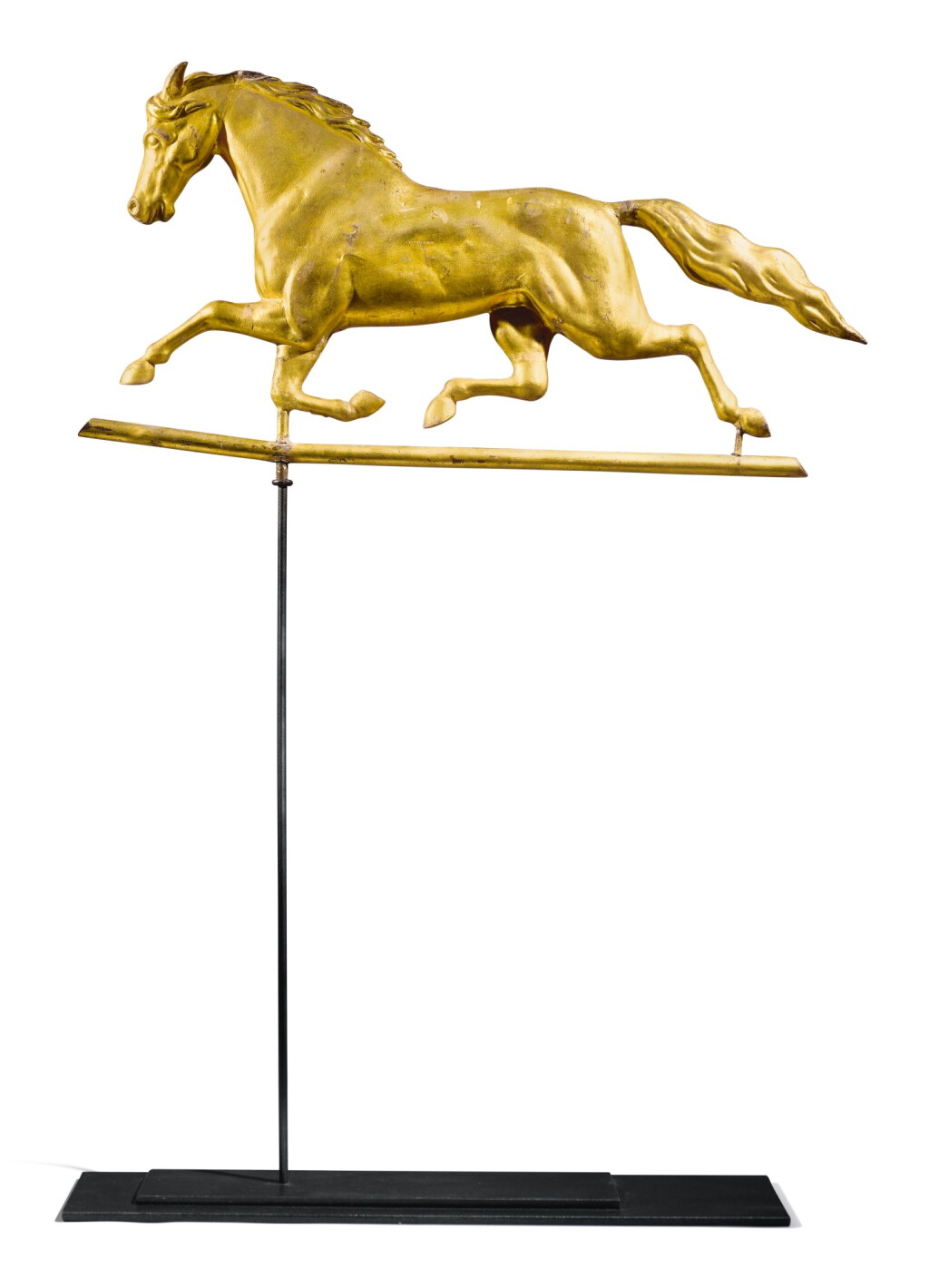 View full screen - View 1 of Lot 166. Molded and Gilded Copper Swelled-Bodied 'Running Horse' Weathervane, Stamped J. Harris & Son, Boston, Massachusetts, circa 1880.