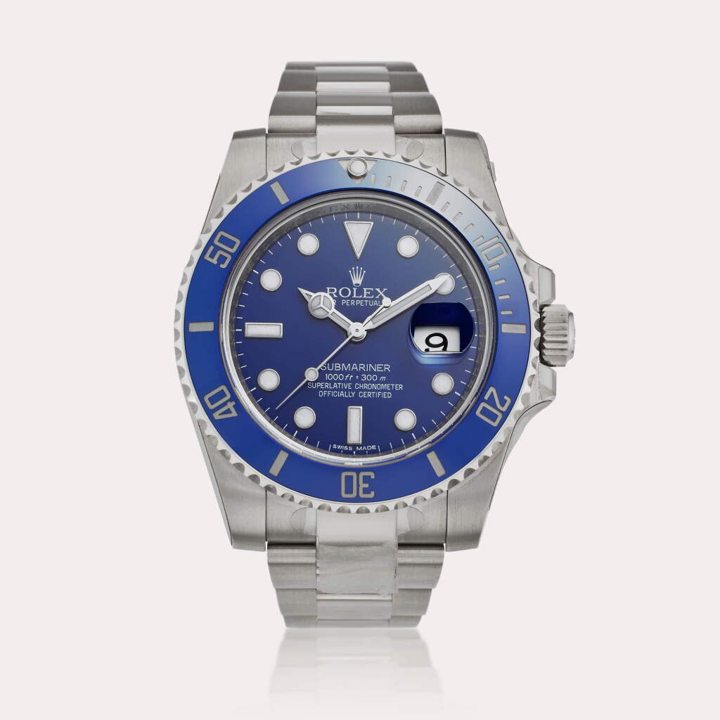 View full screen - View 1 of Lot 173. Reference 116619LB Submariner 'Smurf' | A white gold automatic wristwatch with date and bracelet, Circa 2012.