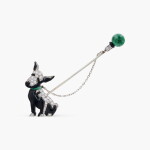 Whimsical Jade, Onyx and Diamond Jabot Brooch