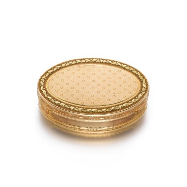View full screen - View 1 of Lot 11. A three-colour gold snuff box, probably Hans Henrik Wihlborg, Stockholm, 1787,.