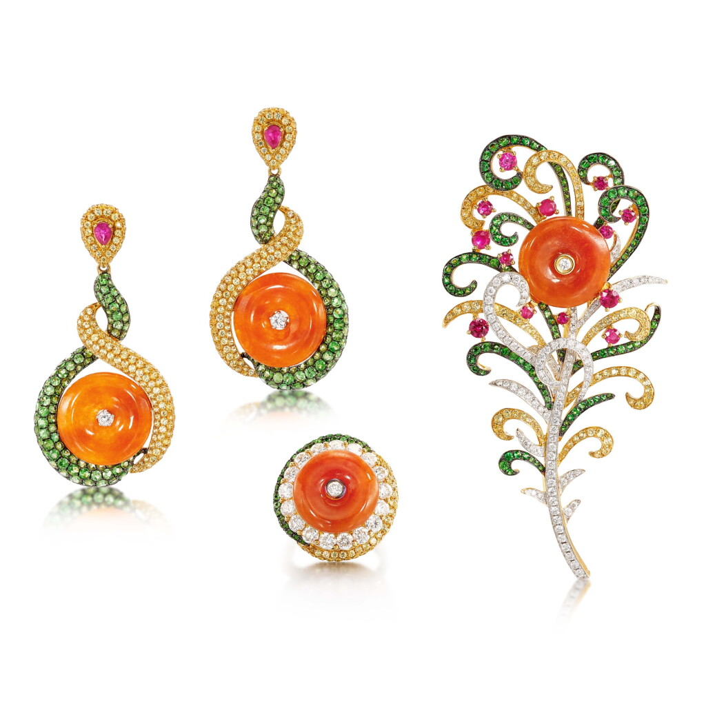 View full screen - View 1 of Lot 2839. Group of Jadeite, Gem-Set and Diamond Jewellery | 天然翡翠 配 寶石 及 鑽石 珠寶首飾.