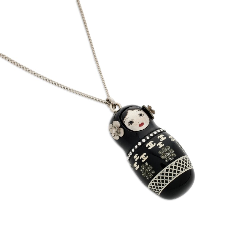 Silver Metal, Black Resin, Strass Matryoshka Russian Doll Necklace, 2009