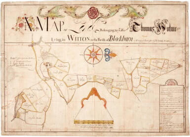 View full screen - View 1 of Lot 30. ENGLAND, ESTATE PLAN | A decorative 18th-century manuscript plan of Witton, Lancashire.