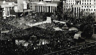 View full screen - View 1 of Lot 59. JOY GERRARD | PROTEST CROWD, LONDON (TRUMP VISIT PROTEST, TRAFALGAR SQUARE, JULY 2018, VERSION 2) 2020.
