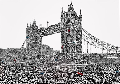View full screen - View 1 of Lot 79. Tower Bridge Doodled | 塗鴉倫敦橋.