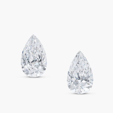 View full screen - View 1 of Lot 1803. Pair of Unmounted Diamonds | 5.48 及 5.29 克拉 梨形 D色 完美無瑕 Type IIa 鑽石 一對.