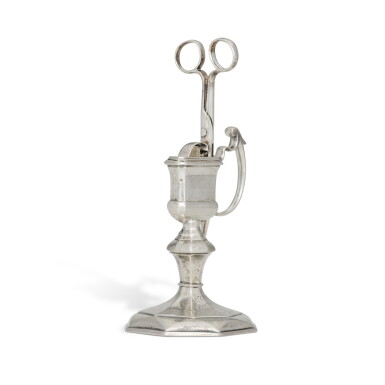 View full screen - View 1 of Lot 54. A George I silver snuffer stand and scissors, David Green, London, 1723.