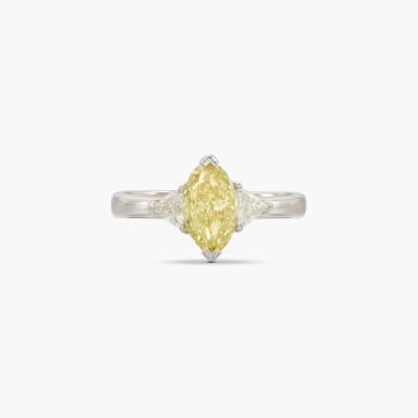 View full screen - View 1 of Lot 128. Fancy Intense Yellow Diamond and Diamond Ring .
