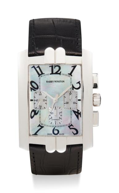 View full screen - View 1 of Lot 8004. HARRY WINSTON | AVENUE CHRONO, REFERENCE 330/MCA, A WHITE GOLD CHRONOGRAPH WRISTWATCH WITH MOTHER-OF-PEARL DIAL, CIRCA 2010.