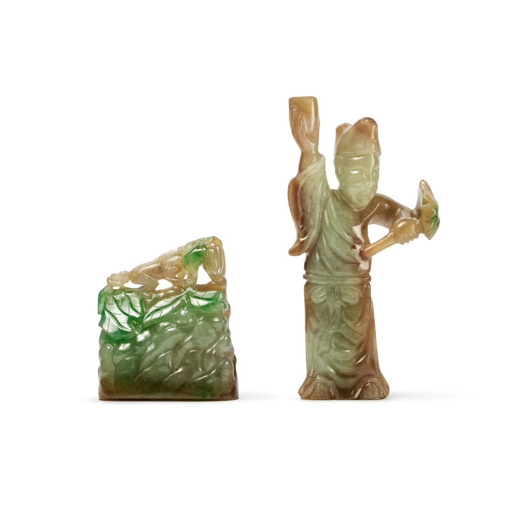 View full screen - View 1 of Lot 665. Two jadeite carvings, 19th / 20th century | 十九 / 二十世紀 翠玉雕件一組兩件.
