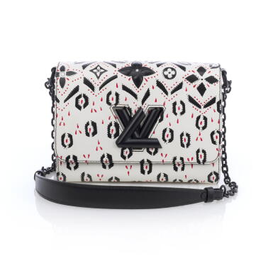 View full screen - View 1 of Lot 164. White and Black Calfskin Graphic Twist MM Matte Black Hardware, 2015 (Borsa Twist MM Graphic, 2015).