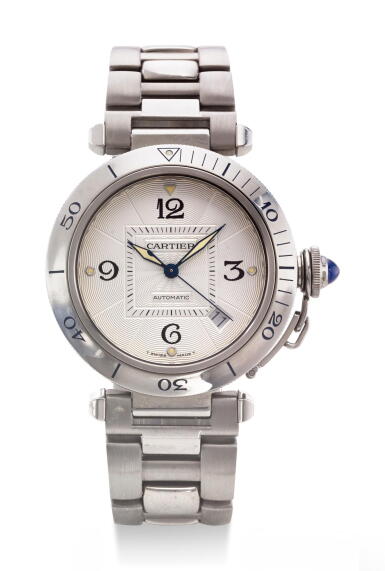 View full screen - View 1 of Lot 8101. CARTIER | PASHA, A STAINLESS STEEL AUTOMATIC CENTER SECONDS WRISTWATCH WITH DATE, CIRCA 2010.