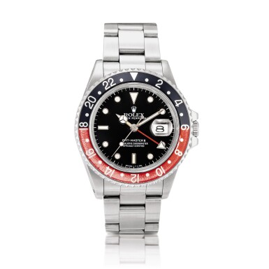View full screen - View 1 of Lot 2004. Rolex | GMT-Master II "Fat Lady", Reference 16760, A stainless steel dual time zone wristwatch with date and bracelet, Circa 1984 | 勞力士 | GMT-Master II "Fat Lady" 型號16760 精鋼兩地時間鏈帶腕錶,備日期顯示,約1984年製.